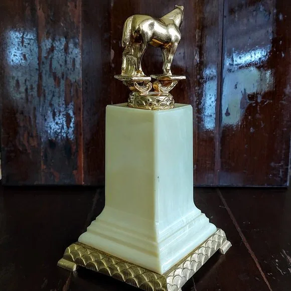 Vintage Trophy Horse on Gold & Ivory Base Sullivan Saddle Club 1960 Dodge Trophy